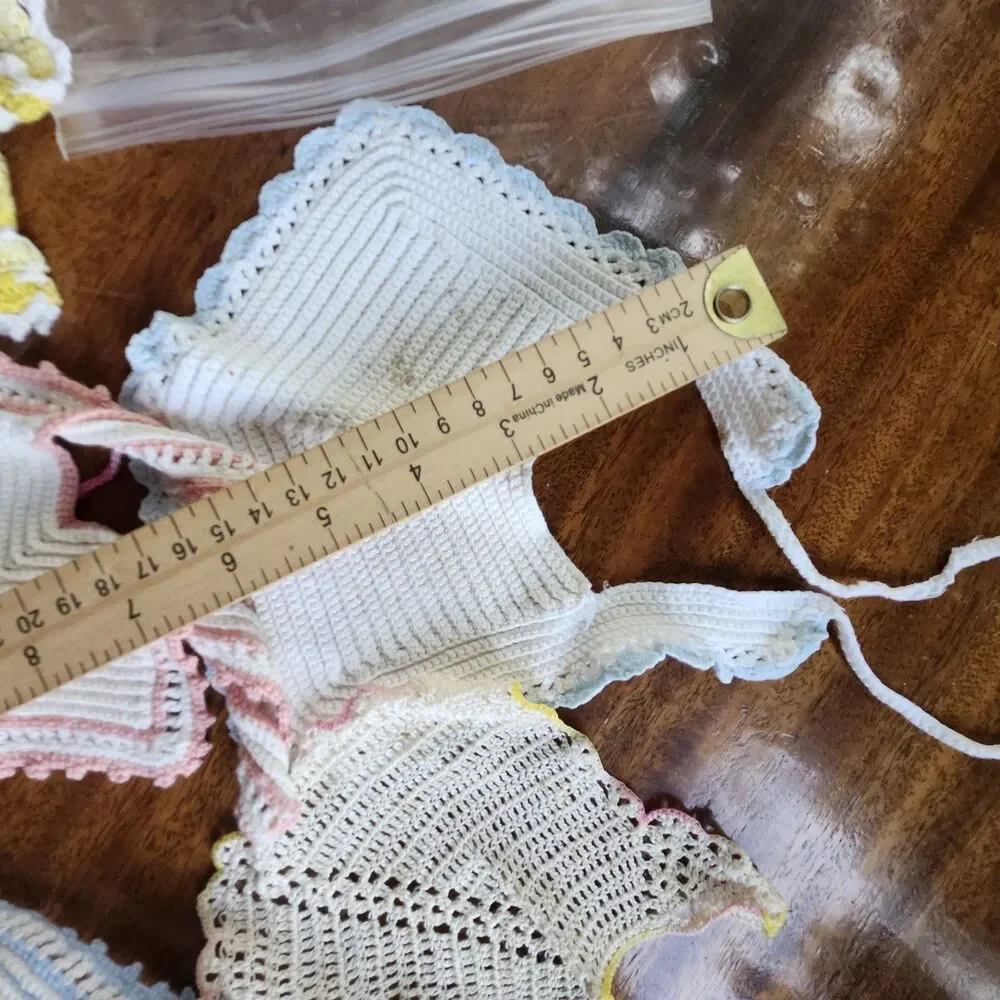 Vintage Handmade Crocheted Baby Bibs Lot of 6 Pastel Pink Blue Yellow White